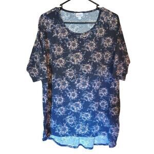 LuLaRoe Irma Tunic Top Womens Sz XL Blue Pink Floral‎ High Low Shirt